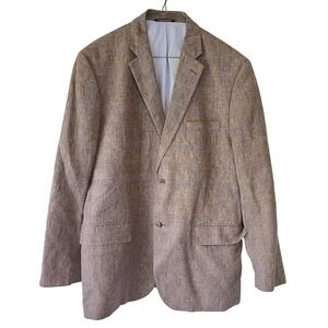 Tasso Elba Blazer Linen Cotton Blend Island Wear‎ Large 42-44 Glen Plaid Grey